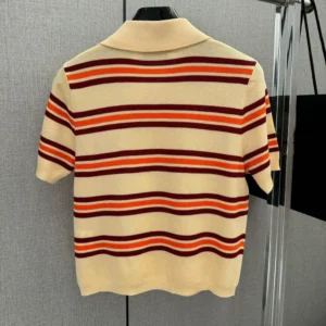 Miu Miu Women Cotton Striped Knit Polo Shirt