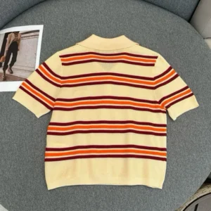 Miu Miu Women Cotton Striped Knit Polo Shirt