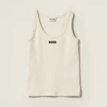 Miu Miu Women Garment-dyed Ribbed Knit Jersey Top