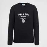 Prada Women Cashmere and Wool Prada Logo Crew-neck Sweater-Black