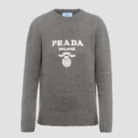 Prada Women Cashmere and Wool Prada Logo Crew-neck Sweater-Silver