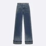 Dior Women Flared Jeans Blue Stonewashed Cotton Denim with Dior Oblique Interior