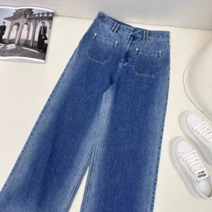 Dior Women Flared Jeans Blue Stonewashed Cotton Denim with Dior Oblique Interior