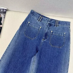 Dior Women Flared Jeans Blue Stonewashed Cotton Denim with Dior Oblique Interior