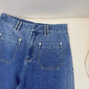 Dior Women Flared Jeans Blue Stonewashed Cotton Denim with Dior Oblique Interior