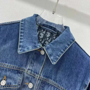 Dior Women Long Belted Jacket Blue Stonewashed Cotton Denim with Dior Oblique Interior