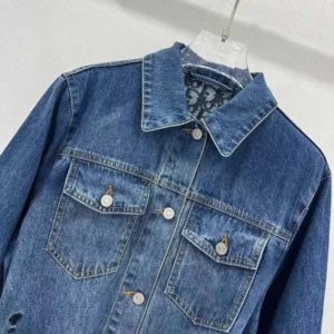 Dior Women Long Belted Jacket Blue Stonewashed Cotton Denim with Dior Oblique Interior