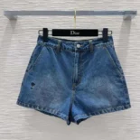 Dior Women Shorts Blue Stonewashed Cotton Denim