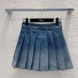 Dior Women Wrap Miniskirt with Integrated Shorts Blue Stonewashed Cotton Denim