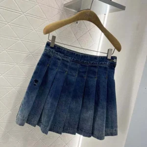 Dior Women Wrap Miniskirt with Integrated Shorts Blue Stonewashed Cotton Denim