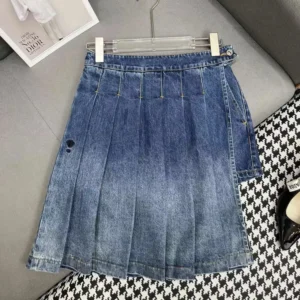 Dior Women Wrap Miniskirt with Integrated Shorts Navy Blue Stonewashed Cotton Denim