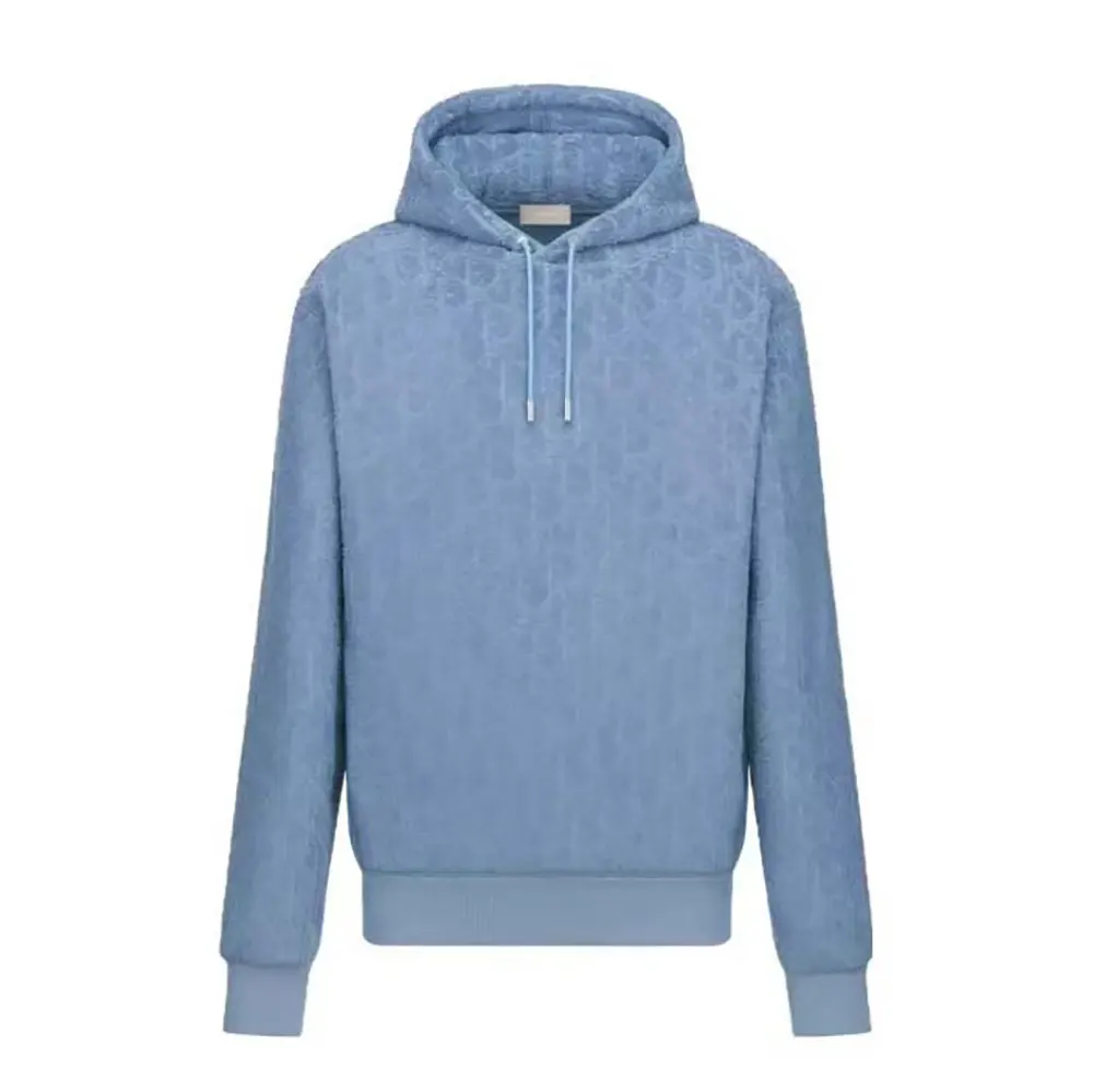 Dior Men Oblique Relaxed Fit Hooded Sweatshirt Blue Terry Cotton Jacquard