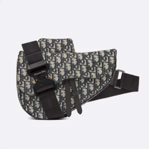 Dior Men Saddle Bag Beige and Black Dior Oblique Jacquard