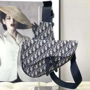 Dior Men Saddle Bag Beige and Black Dior Oblique Jacquard