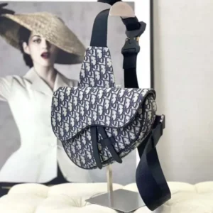 Dior Men Saddle Bag Beige and Black Dior Oblique Jacquard