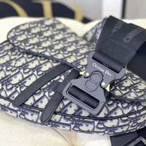 Dior Men Saddle Bag Beige and Black Dior Oblique Jacquard