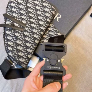 Dior Men Saddle Bag Beige and Black Dior Oblique Jacquard