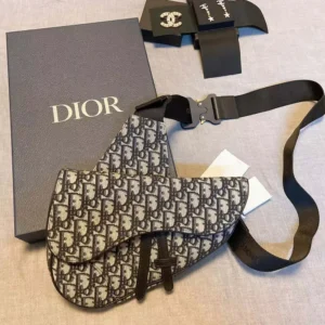 Dior Men Saddle Bag Beige and Black Dior Oblique Jacquard