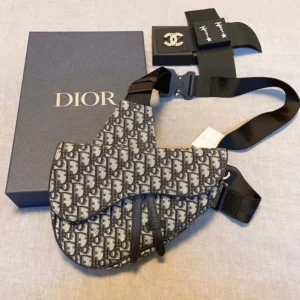 Dior Men Saddle Bag Beige and Black Dior Oblique Jacquard