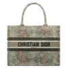 Dior Women Large Dior Book Tote Metallic Green Dior Brocart Embroidery