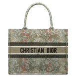 Dior Women Large Dior Book Tote Metallic Green Dior Brocart Embroidery