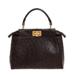 Fendi Women Peekaboo Iconic Mini Bordeaux Ostrich Leather Bag