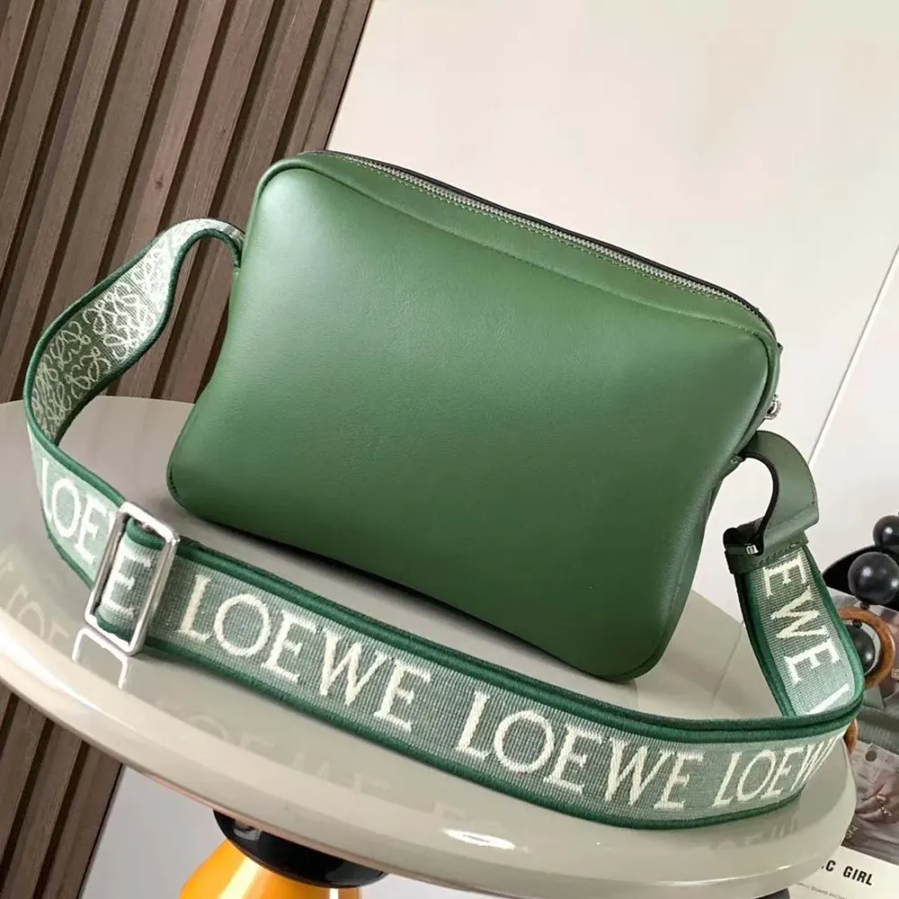 Loewe Men XS Military Messenger Bag in Supple Smooth Calfskin and  Jacquard-Green