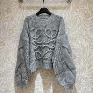 Loewe Women Anagram Sweater in Mohair-Grey S359Y14KBO