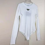 Prada Women Ribbed Knit Jersey Bodysuit-White