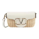 Valentino Women Garavani Locò VLOGO Flap Straw Shoulder BagValentino Women Garavani Locò VLOGO Flap Straw Shoulder Bag