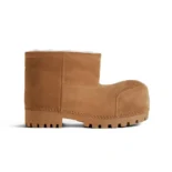 Balenciaga Unisex Alaska Fur Bootie in Brown Split Calfskin and White Synthetic Material