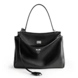Balenciaga Women Rodeo Medium Handbag in Black Smooth Calfskin-Silver