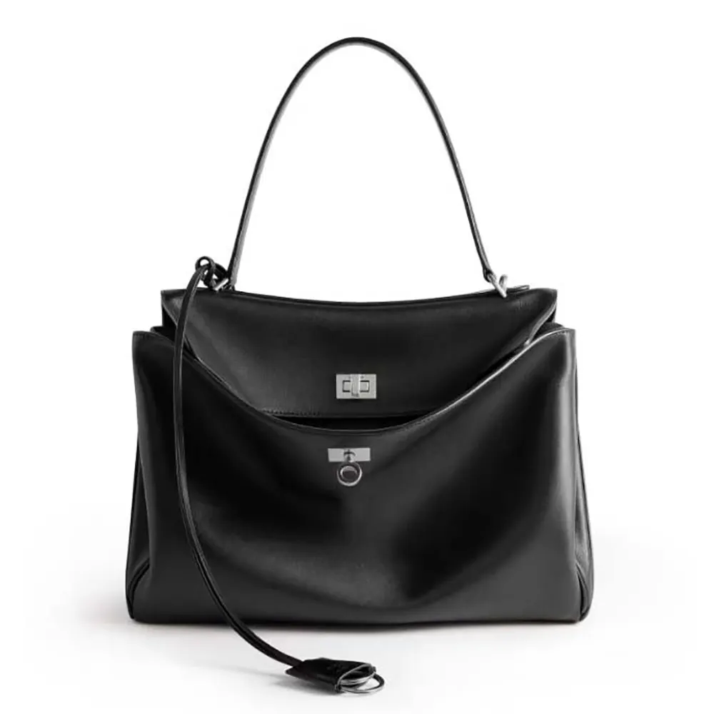 Balenciaga Women Rodeo Medium Handbag in Black Smooth Calfskin-Silver 1 Balenciaga Women Rodeo Medium Handbag in Black Smooth Calfskin-Silver