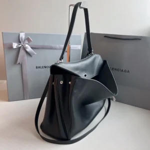Balenciaga Women Rodeo Medium Handbag in Black Smooth Calfskin-Silver