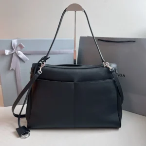 Balenciaga Women Rodeo Medium Handbag in Black Smooth Calfskin-Silver