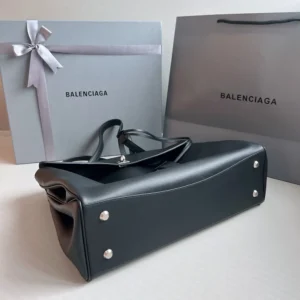 Balenciaga Women Rodeo Medium Handbag in Black Smooth Calfskin-Silver