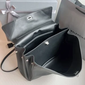 Balenciaga Women Rodeo Medium Handbag in Black Smooth Calfskin-Silver