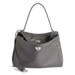 Balenciaga Women Rodeo Medium Handbag in Grey Smooth Calfskin-Silver