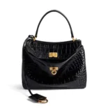 Balenciaga Women Rodeo Mini Handbag Supple Crocodile Embossed in Black