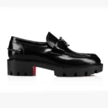 Christian Louboutin Women CL Moc Lug Loafers Abrasivato Calf Leather-Black