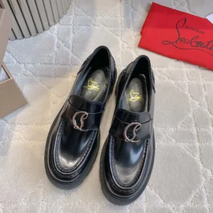 Christian Louboutin Women CL Moc Lug Loafers Abrasivato Calf Leather-Black