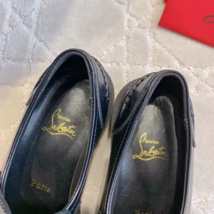 Christian Louboutin Women CL Moc Lug Loafers Abrasivato Calf Leather-Black