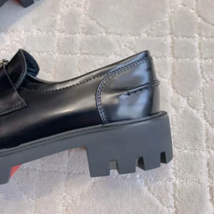 Christian Louboutin Women CL Moc Lug Loafers Abrasivato Calf Leather-Black