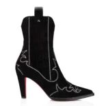 Christian Louboutin Women Santigag Strass 85 mm Low Boots Veau Velours and Strass-Black