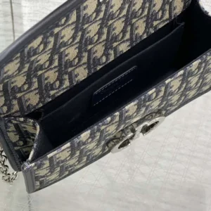 Dior Women 30 Montaigne East-West Bag with Chain Blue Dior Oblique Jacquard and Smooth Calfskin