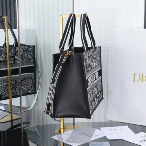 Dior Women Black and White Plan de Paris Embroidery with Black Calfskin