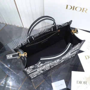 Dior Women Black and White Plan de Paris Embroidery with Black Calfskin