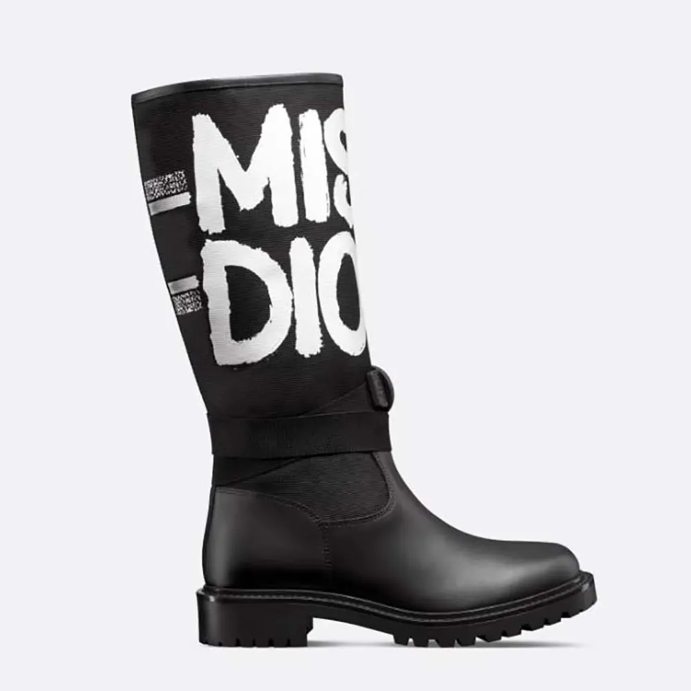 Dior Women D-Major Boot Black Technical Fabric with White Miss