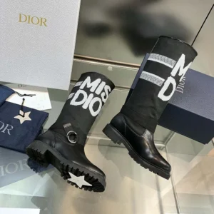 Dior Women D-Major Boot Black Technical Fabric with White Miss