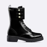 Dior Women D-Strike Ankle Boot Black Matte Calfskin and White Resin Pearls